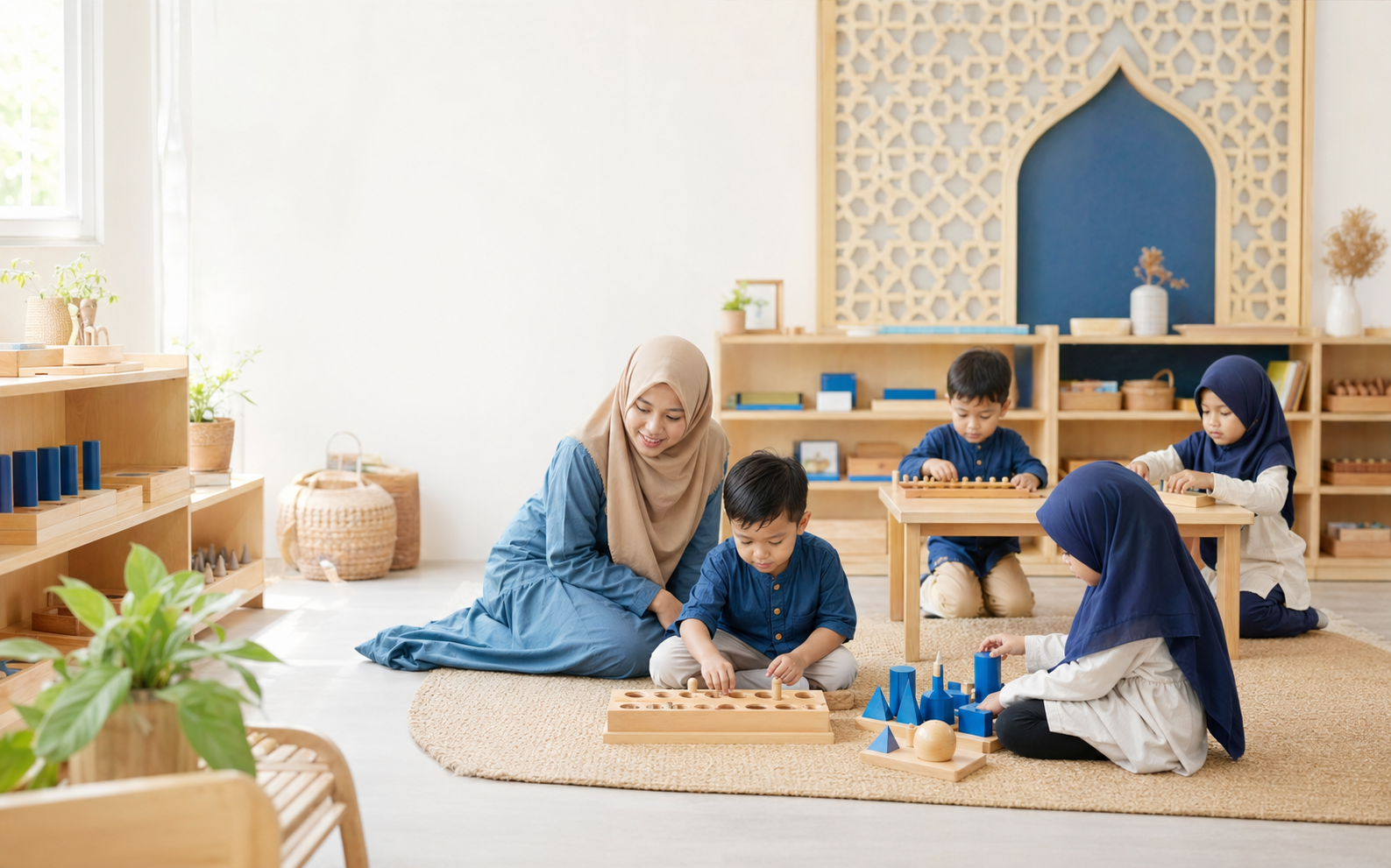Kegiatan belajar Montessori Islami di kelas Madani